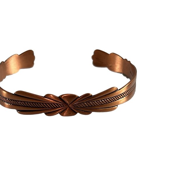 Vintage Copper Open Cuff Bracelet Ornate Boho Jewelry - Picture 6 of 6